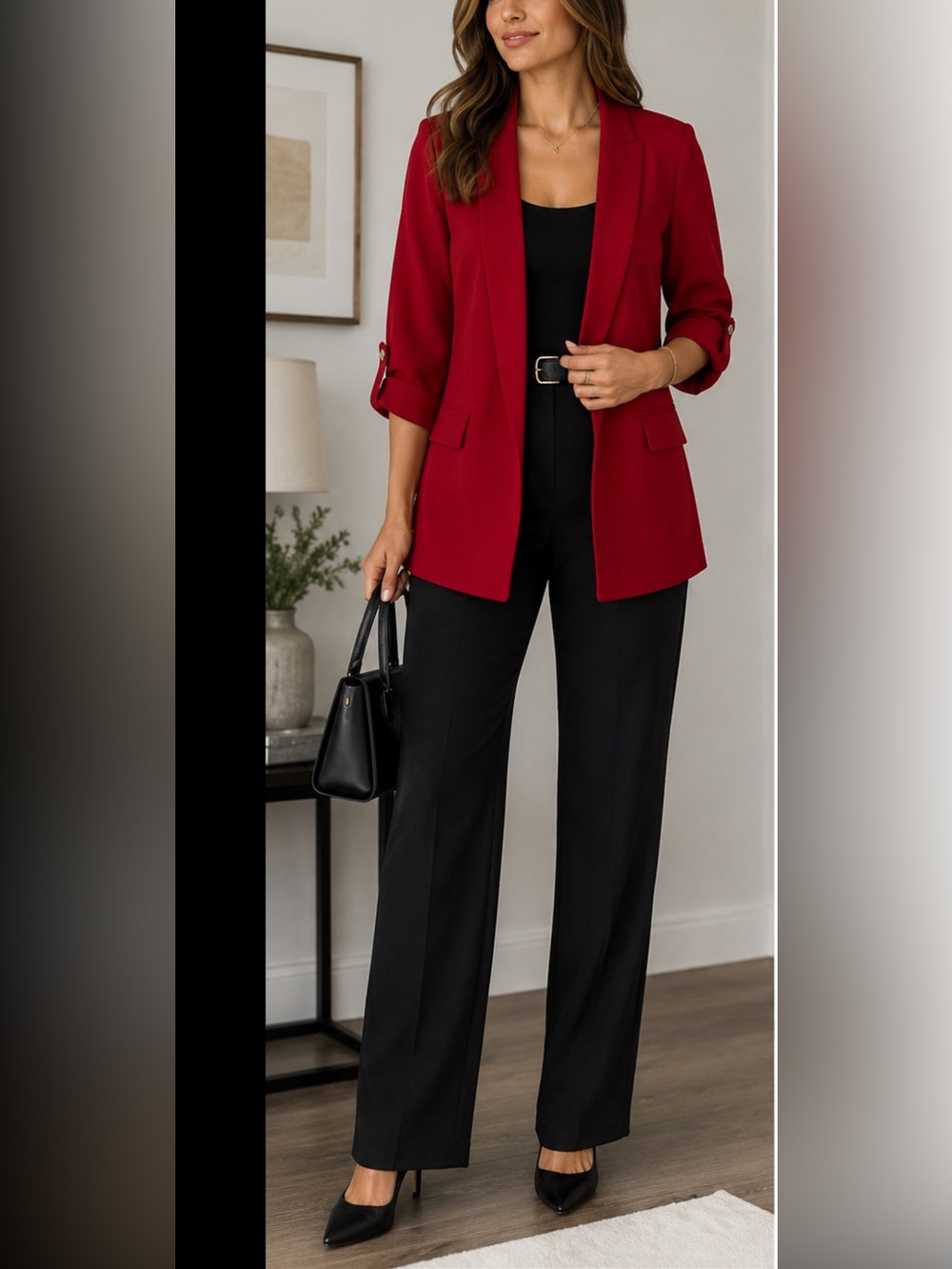 Nicole Miller New York Red Open Front Blazer Jacket Women XS Ruched Sleeve